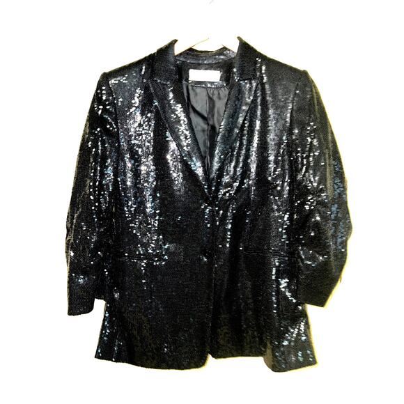 Michael Jackson Bille Jean Type BLAZER Sz Small Calvin Klein Black Sequin Jacket - Picture 2 of 9
